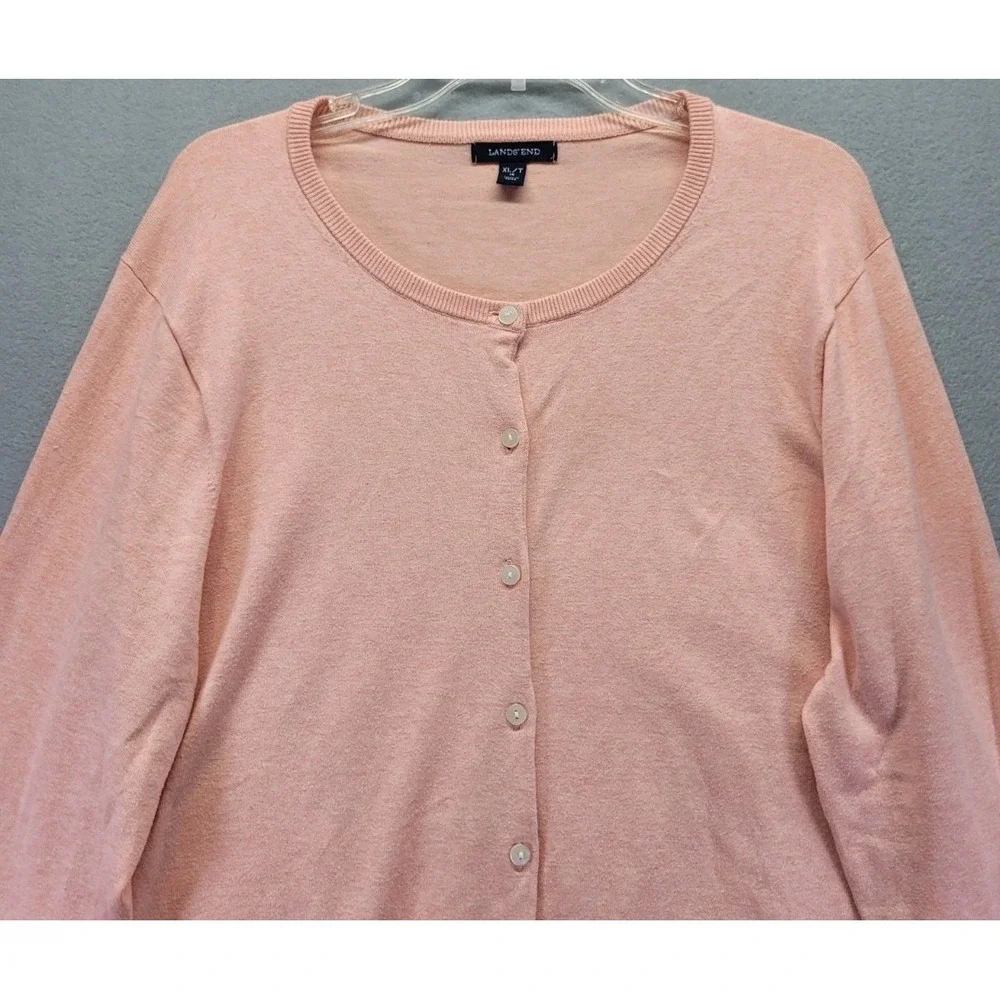 Lands End Cardigan Sweater Women's Size‎ XLT (18) Full Button Up Crew Neck Pink